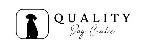 A logo that features a silhouette of a dog inside a rounded square with the text "QUALITY Dog Crates" on the right, perfect for your website header.